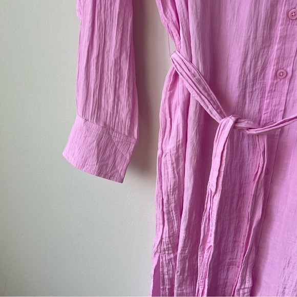NWT J. Crew Belted Shirt Dress in Washed Nylon Pink Crinkle Midi - Picture 4 of 9